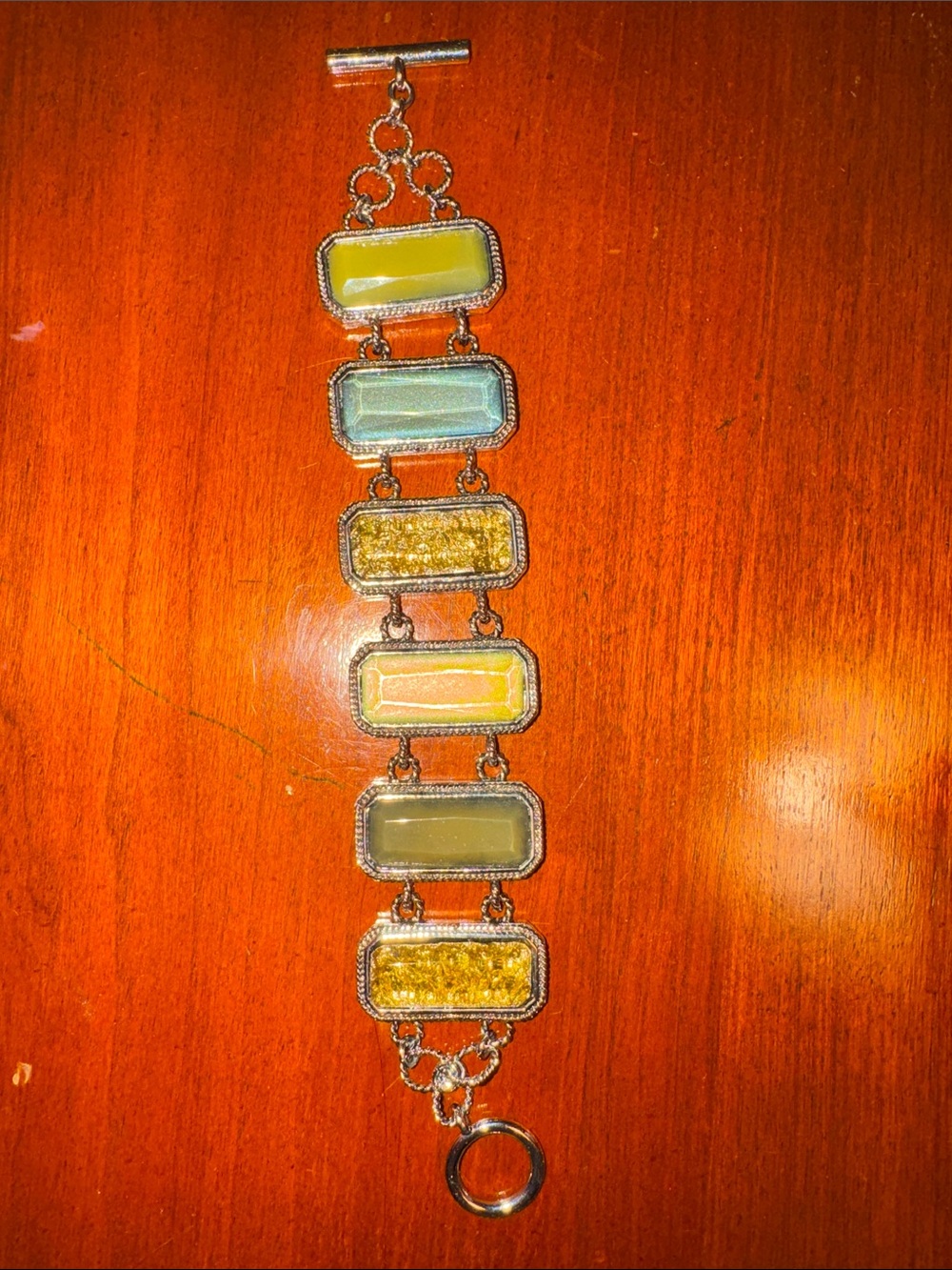 Lia Sophia Multicolor Rectangular Link Bracelet — Yellow, Blue, Green, Gold